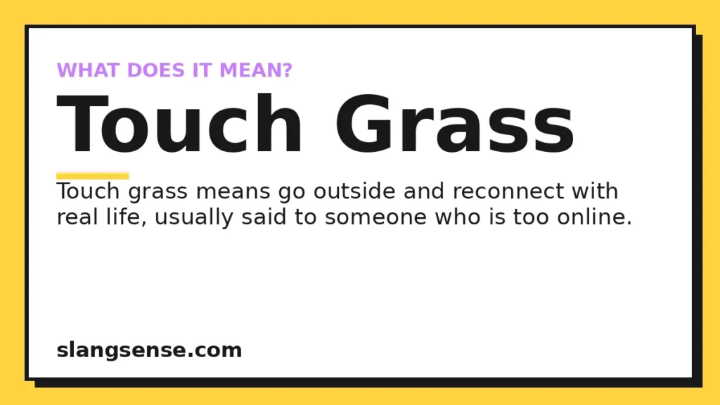 Touch Grass meaning: Go outside and reconnect with real life; said to someone who seems too absorbed in the internet.